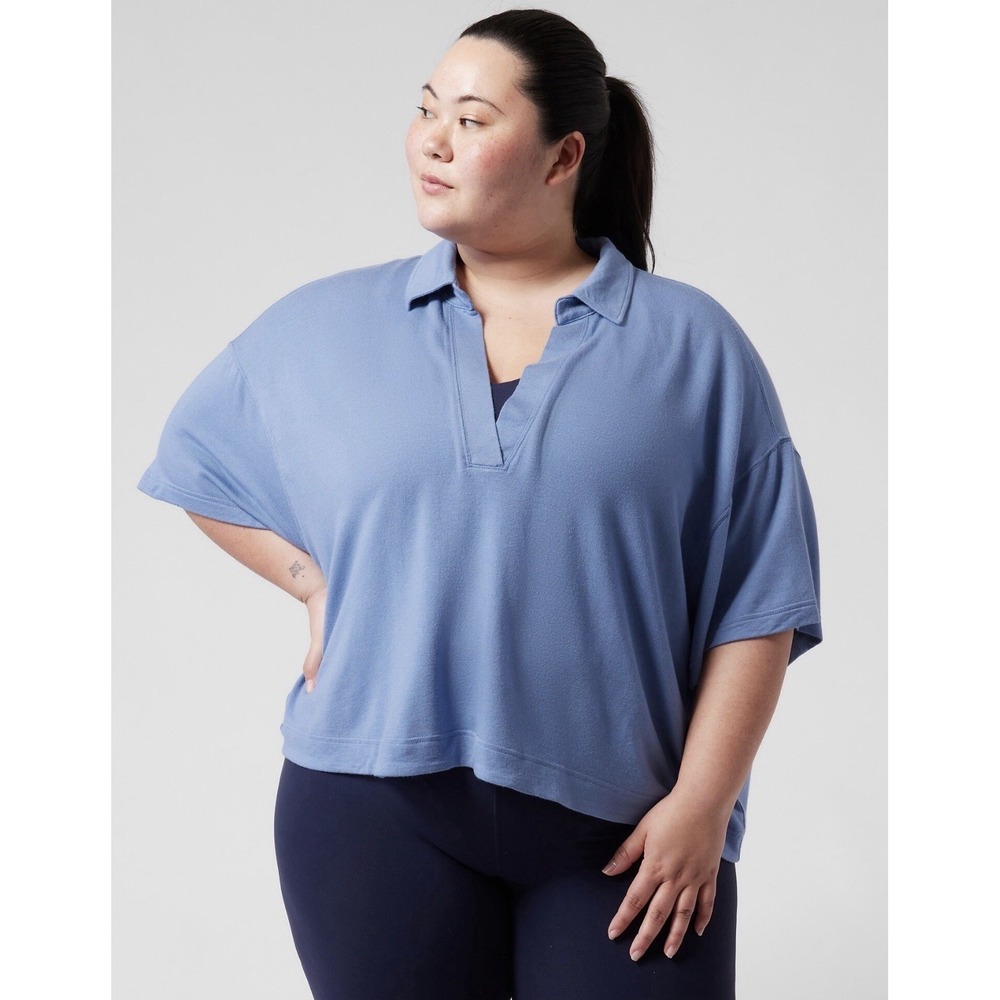 Athleta Shirt Womens Medium Blue Westwood Sweatshirt Tee Top Crop Oversized